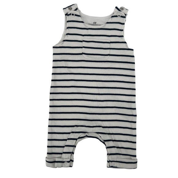 H&M Baby Blue White Striped Sleeveless Long Pant Onesie Size 1-2 Months - Picture 1 of 4